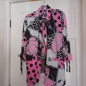Nygard Womens Size L Pink and Black Polka Dot Open Jacket